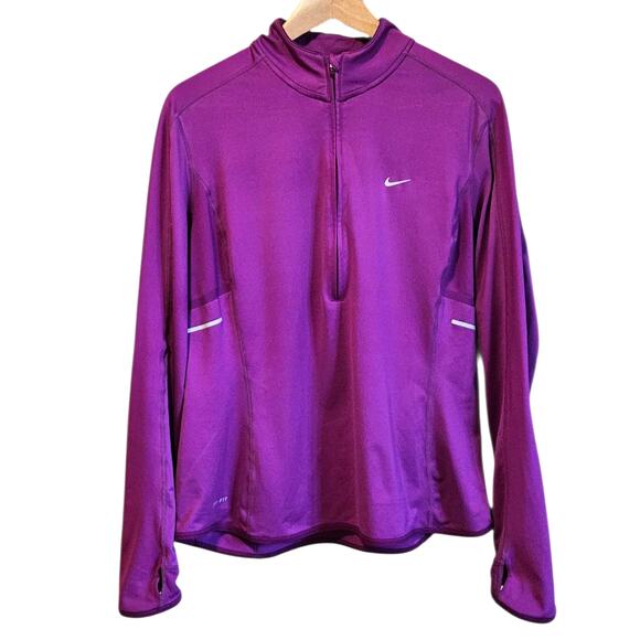Nike Dri Fit 1/4 Zip Athletic Workout Long Sleeve Top Magenta Pink Women XLarge - Picture 1 of 8